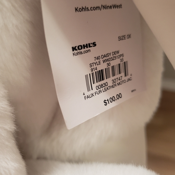 NEW w/Tags Nine West Women's White Faux Leather & Fur Moto Jacket, Sz 0X, 14/16 - Picture 6 of 10